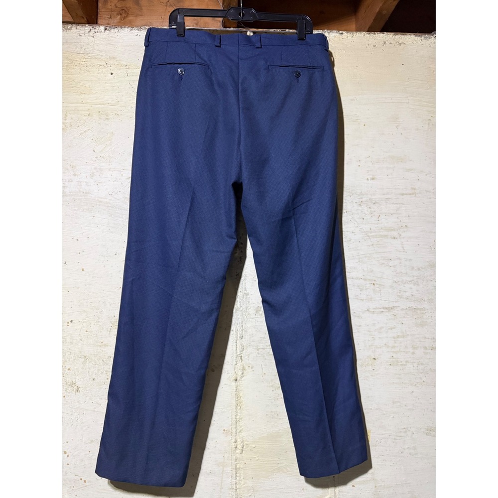 Van Heusen Mens Dress Pants 34x30 Navy Blue Pleated Polyester/Rayon Blend Slacks - Picture 2 of 8